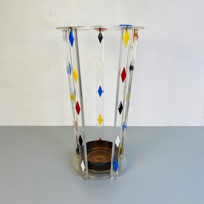 Mid-Century Modern Italian Acrylic Glass Umbrella Stand with Bronze Bowl, 1980s-GDD-1096969