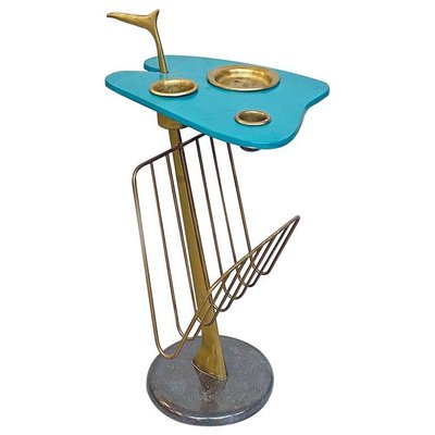 Mid-Century Modern Italian Aqua Green Magazine Rack with Brass Detail, 1980s-GDD-1097209