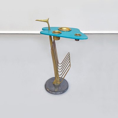 Mid-Century Modern Italian Aqua Green Magazine Rack with Brass Detail, 1980s-GDD-1097209