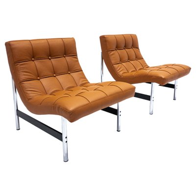 Mid-Century Modern Italian Armchairs in Cognac Leather, 1970s, Set of 2-FGA-1192865