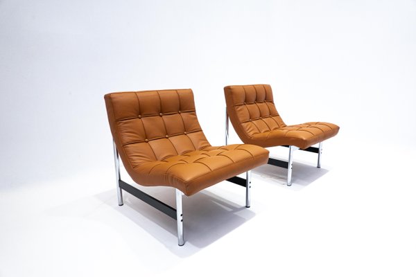 Mid-Century Modern Italian Armchairs in Cognac Leather, 1970s, Set of 2-FGA-1192865