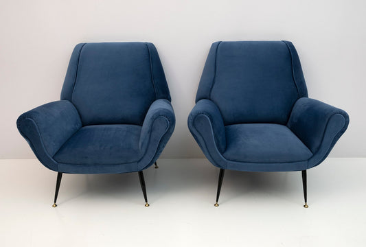 Mid-Century Modern Italian Armchairs in Velvet by Gigi Radice for Minotti, 1950s, Set of 2