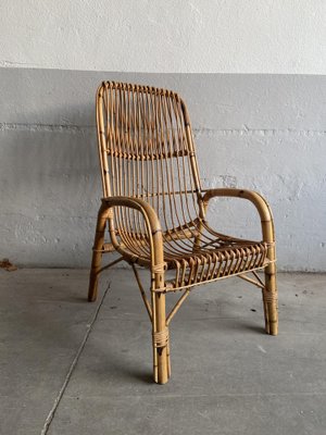 Mid-Century Modern Italian Bamboo and Rattan Armchair in the Style of Franco Albini, 1970s-DHH-1162130