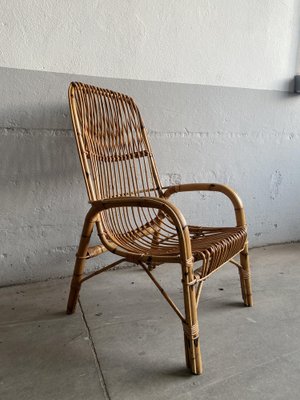 Mid-Century Modern Italian Bamboo and Rattan Armchair in the Style of Franco Albini, 1970s-DHH-1162130