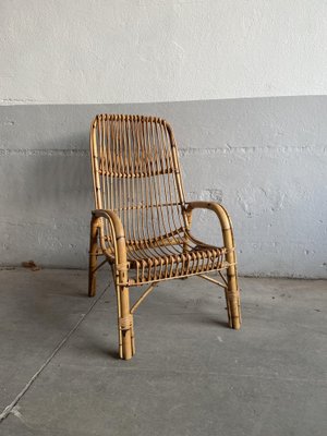 Mid-Century Modern Italian Bamboo and Rattan Armchair in the Style of Franco Albini, 1970s-DHH-1162130