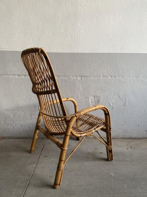 Mid-Century Modern Italian Bamboo and Rattan Armchair in the Style of Franco Albini, 1970s-DHH-1162130