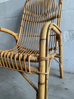 Mid-Century Modern Italian Bamboo and Rattan Armchair in the Style of Franco Albini, 1970s-DHH-1162130