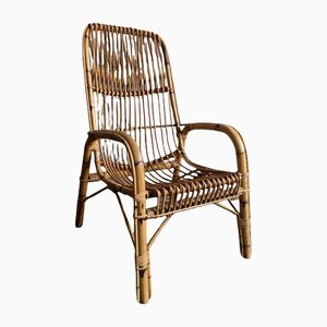 Mid-Century Modern Italian Bamboo and Rattan Armchair in the Style of Franco Albini, 1970s-DHH-1162130