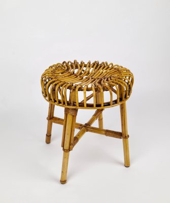 Mid-Century Modern Italian Bamboo Rattan Stool by Franco Albini, 1960s-LYQ-1195205