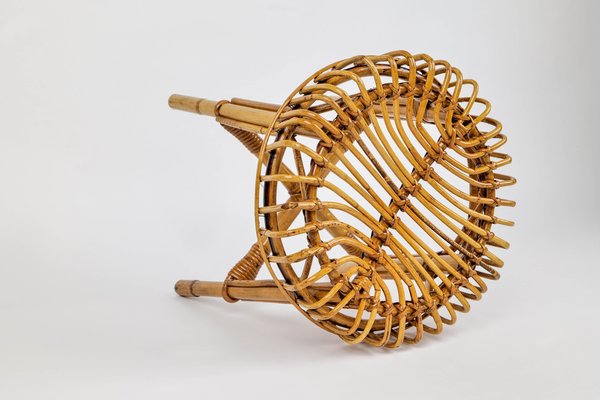 Mid-Century Modern Italian Bamboo Rattan Stool by Franco Albini, 1960s-LYQ-1195205