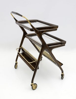 Mid-Century Modern Italian Bar Cart in Walnut and Brass from Cassina, 1950-FER-1789385