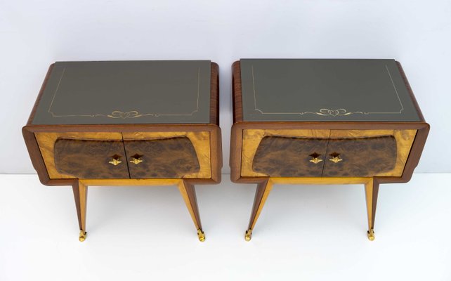 Mid-Century Modern Italian Bedside Tables in Maple and Walnut, 1950s, Set of 2-FER-1419589