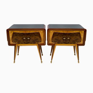 Mid-Century Modern Italian Bedside Tables in Maple and Walnut, 1950s, Set of 2-FER-1419589