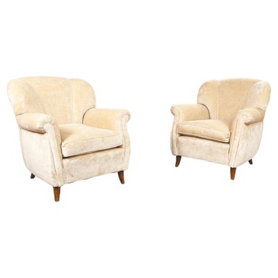 Mid-Century Modern Italian Beige Wooden Armchairs, 1960s, Set of 2-GDD-1324655