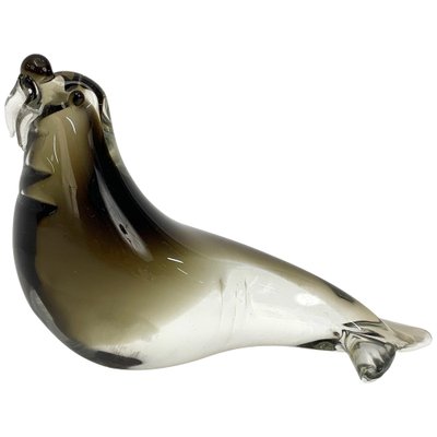 Mid-Century Modern Italian Black Brown Murano Glass Walrus Sculpture, Italy, 1960s-JDR-1126111