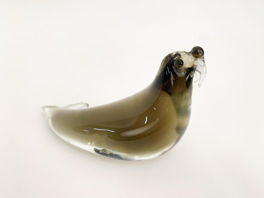 Mid-Century Modern Italian Black Brown Murano Glass Walrus Sculpture, Italy, 1960s-JDR-1126111