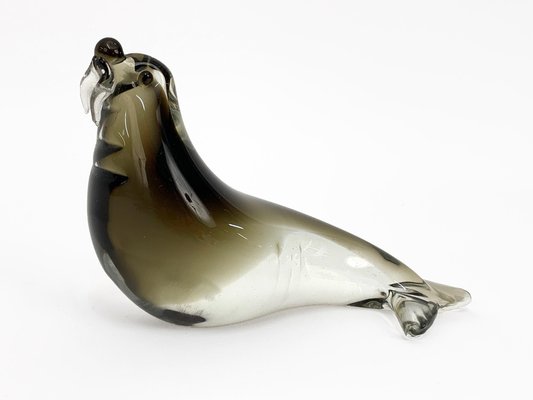 Mid-Century Modern Italian Black Brown Murano Glass Walrus Sculpture, Italy, 1960s-JDR-1126111