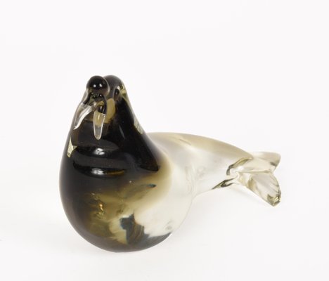 Mid-Century Modern Italian Black Brown Murano Glass Walrus Sculpture, Italy, 1960s-JDR-1126111