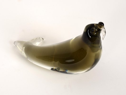 Mid-Century Modern Italian Black Brown Murano Glass Walrus Sculpture, Italy, 1960s-JDR-1126111