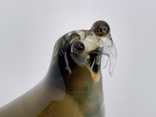 Mid-Century Modern Italian Black Brown Murano Glass Walrus Sculpture, Italy, 1960s-JDR-1126111