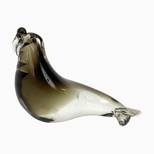 Mid-Century Modern Italian Black Brown Murano Glass Walrus Sculpture, Italy, 1960s-JDR-1126111