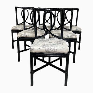 Mid-Century Modern Italian Black Chairs in Painted Bamboo from Vivai Del Sud, 1970s, Set of 6-DHH-1335487