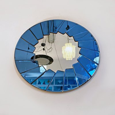 Mid-Century Modern Italian Blue Round Mirror with Glass Frame, 1960s-GDD-1398908