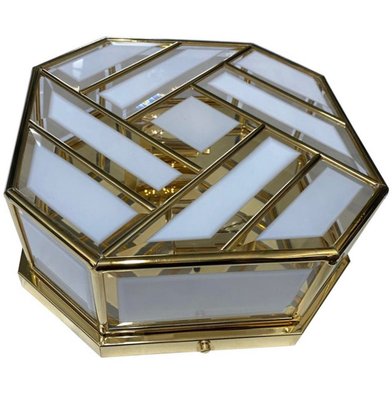 Mid-Century Modern Italian Brass and Glass Ceiling Lamp, 1970s-NMK-895544