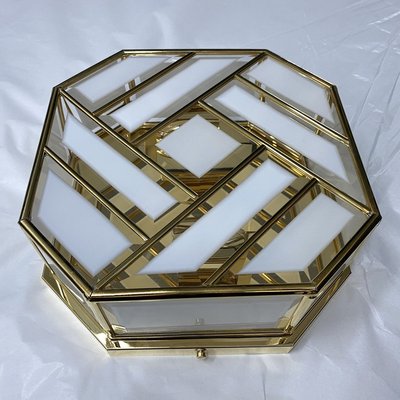 Mid-Century Modern Italian Brass and Glass Ceiling Lamp, 1970s-NMK-895544