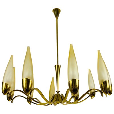 Mid-Century Modern Italian Brass and Glass Chandelier from Stilnovo, 1960s-PUK-808069