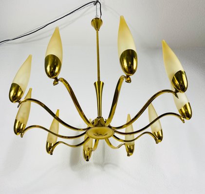 Mid-Century Modern Italian Brass and Glass Chandelier from Stilnovo, 1960s-PUK-808069