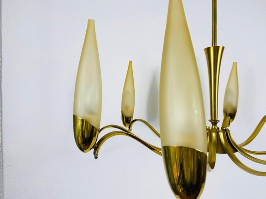 Mid-Century Modern Italian Brass and Glass Chandelier from Stilnovo, 1960s-PUK-808069