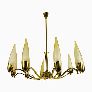 Mid-Century Modern Italian Brass and Glass Chandelier from Stilnovo, 1960s-PUK-808069