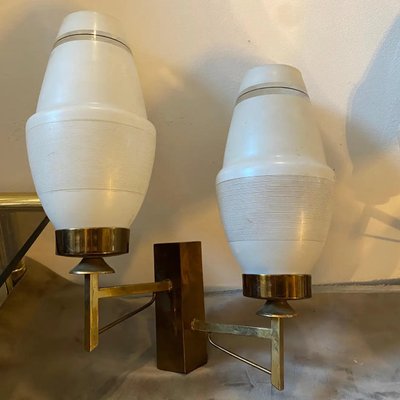 Mid-Century Modern Italian Brass and Glass Wall Sconces, 1960s, Set of 2-NMK-1424935