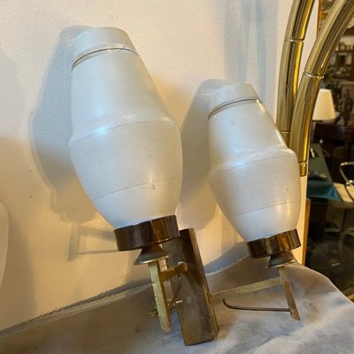 Mid-Century Modern Italian Brass and Glass Wall Sconces, 1960s, Set of 2-NMK-1424935