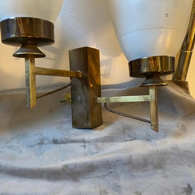 Mid-Century Modern Italian Brass and Glass Wall Sconces, 1960s, Set of 2-NMK-1424935