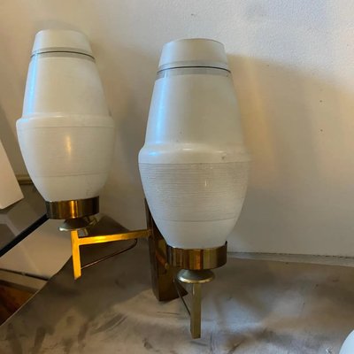 Mid-Century Modern Italian Brass and Glass Wall Sconces, 1960s, Set of 2-NMK-1424935