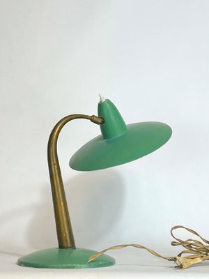 Mid-Century Modern Italian Brass and Green Lacquer Table Lamp, 1950s-OT-1314822