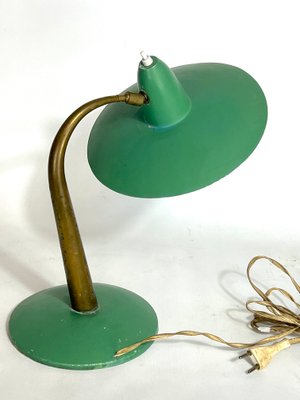 Mid-Century Modern Italian Brass and Green Lacquer Table Lamp, 1950s-OT-1314822