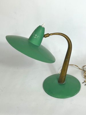 Mid-Century Modern Italian Brass and Green Lacquer Table Lamp, 1950s-OT-1314822