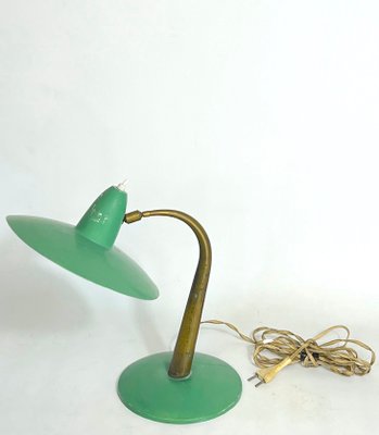 Mid-Century Modern Italian Brass and Green Lacquer Table Lamp, 1950s-OT-1314822