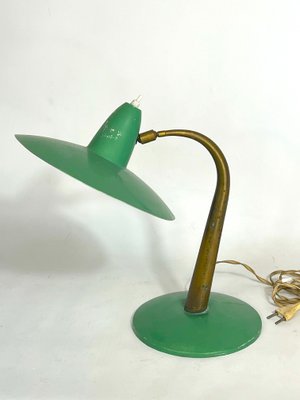 Mid-Century Modern Italian Brass and Green Lacquer Table Lamp, 1950s-OT-1314822