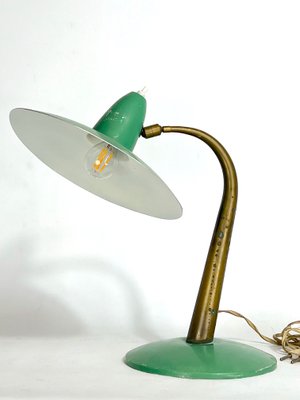 Mid-Century Modern Italian Brass and Green Lacquer Table Lamp, 1950s-OT-1314822