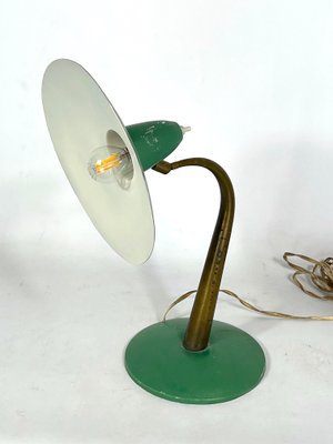 Mid-Century Modern Italian Brass and Green Lacquer Table Lamp, 1950s-OT-1314822