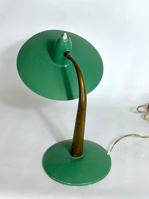 Mid-Century Modern Italian Brass and Green Lacquer Table Lamp, 1950s-OT-1314822