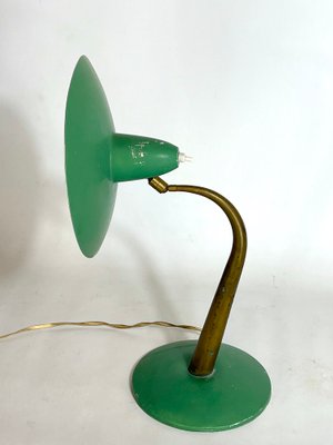 Mid-Century Modern Italian Brass and Green Lacquer Table Lamp, 1950s-OT-1314822