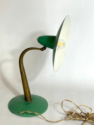 Mid-Century Modern Italian Brass and Green Lacquer Table Lamp, 1950s-OT-1314822