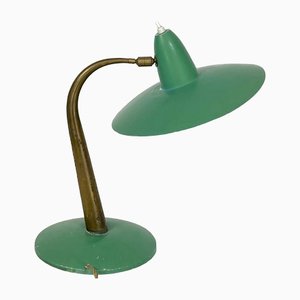 Mid-Century Modern Italian Brass and Green Lacquer Table Lamp, 1950s-OT-1314822