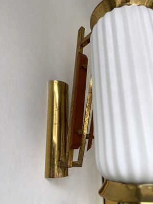 Mid-Century Modern Italian Brass and Opaline Glass Barrel Sconces, 1950s, Set of 2-FUE-1328398