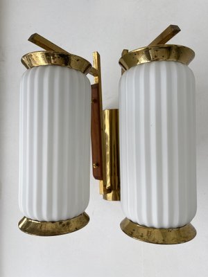 Mid-Century Modern Italian Brass and Opaline Glass Barrel Sconces, 1950s, Set of 2-FUE-1328398